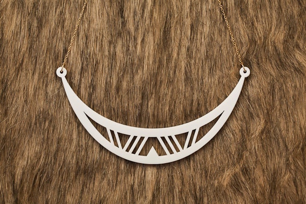 Tribal Crescent Necklace - Matte White Acrylic