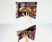 Leather and Pendleton pouch/ clutch with tassel