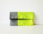 Neon Clutch purse Foldover vegan leather yellow/green