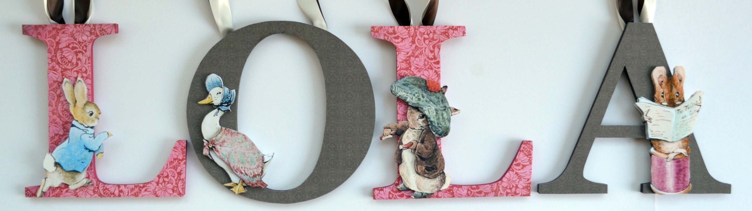 Classic Peter Rabbit (Baby Girl Nursery) 8" Personalized Childrens Wood Letters