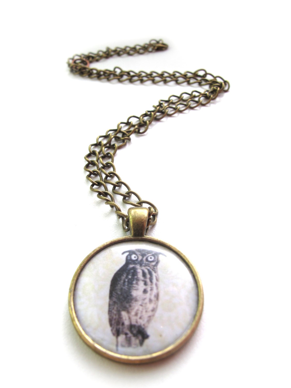 Owl necklace - a cute vintage image of an owl on a brass  pendant
