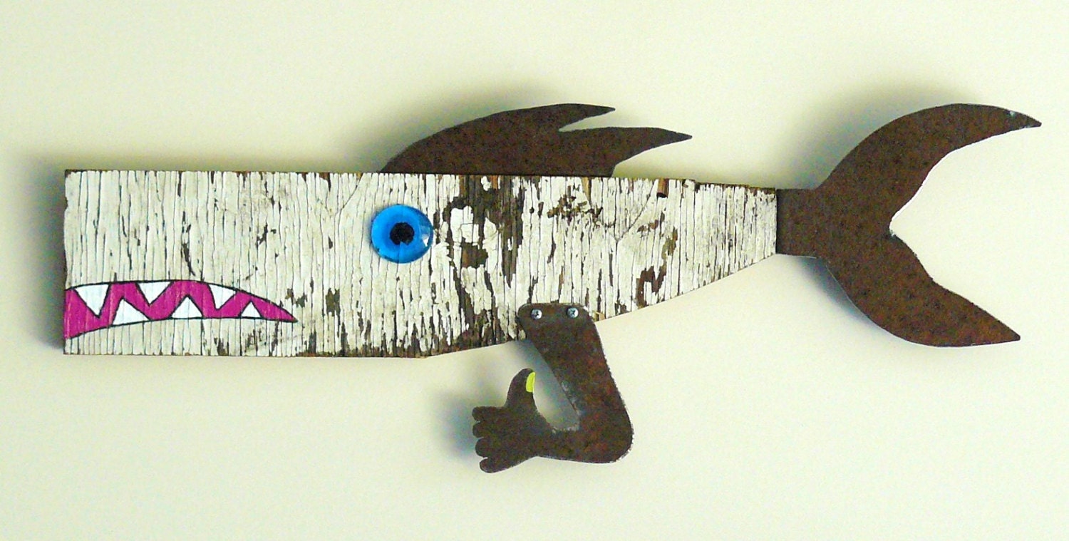 Thumbs Up Trout, rustic, funky, driftwood fish art
