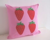 Hand Embroidered Felt Applique Strawberry Decorative Cushion