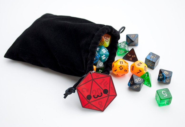 Dice Bag with Smiling D20 for Dungeons and Dragons or Tabletop Gaming