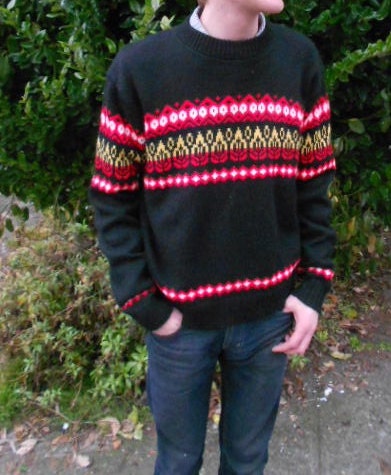 Vintage 80s/90s Black and Red Sweater with Flame Design size M/L