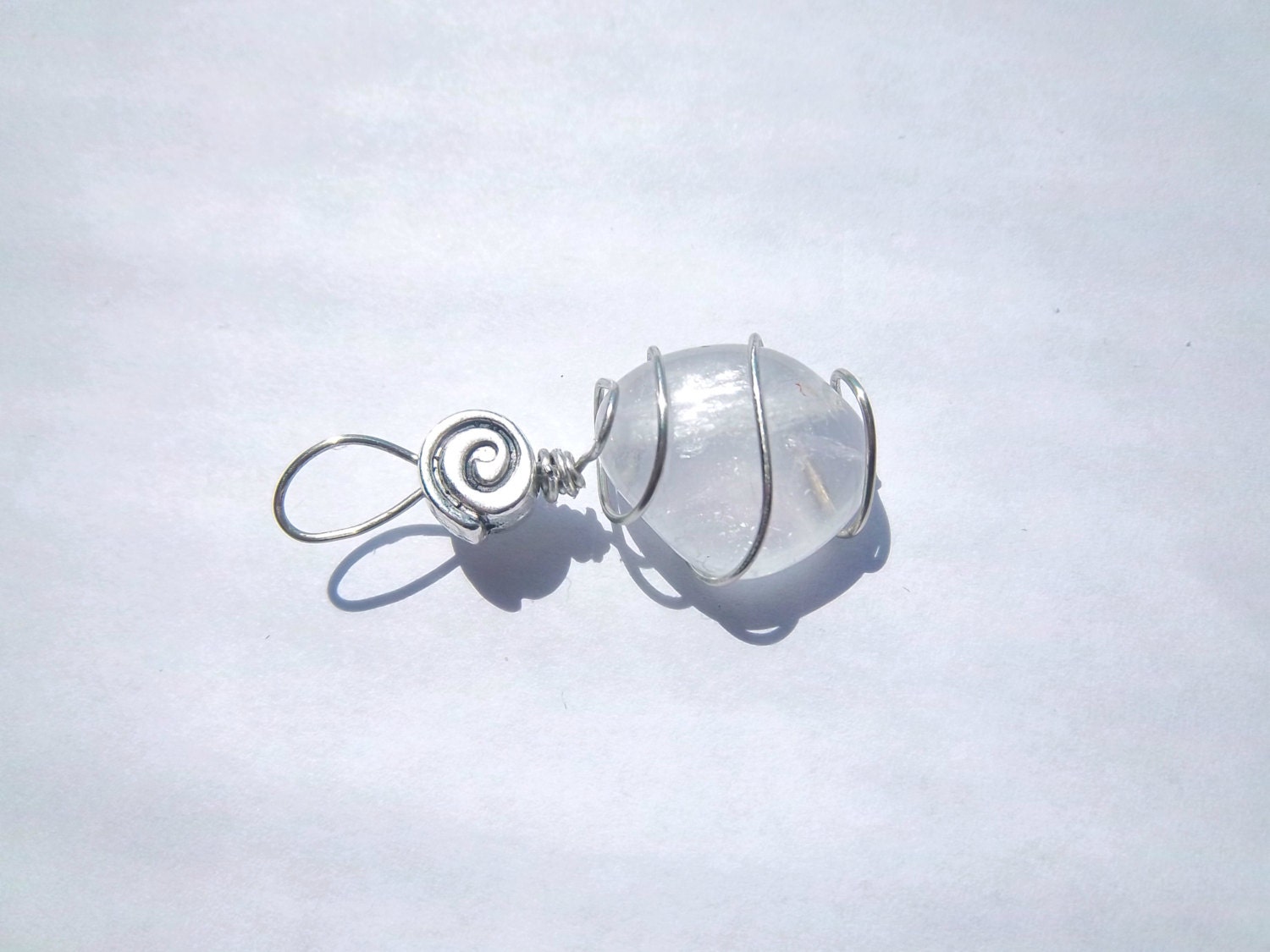 Clear Quartz Wire Wrapped Healing Pendant with Tibetan Silver Bead