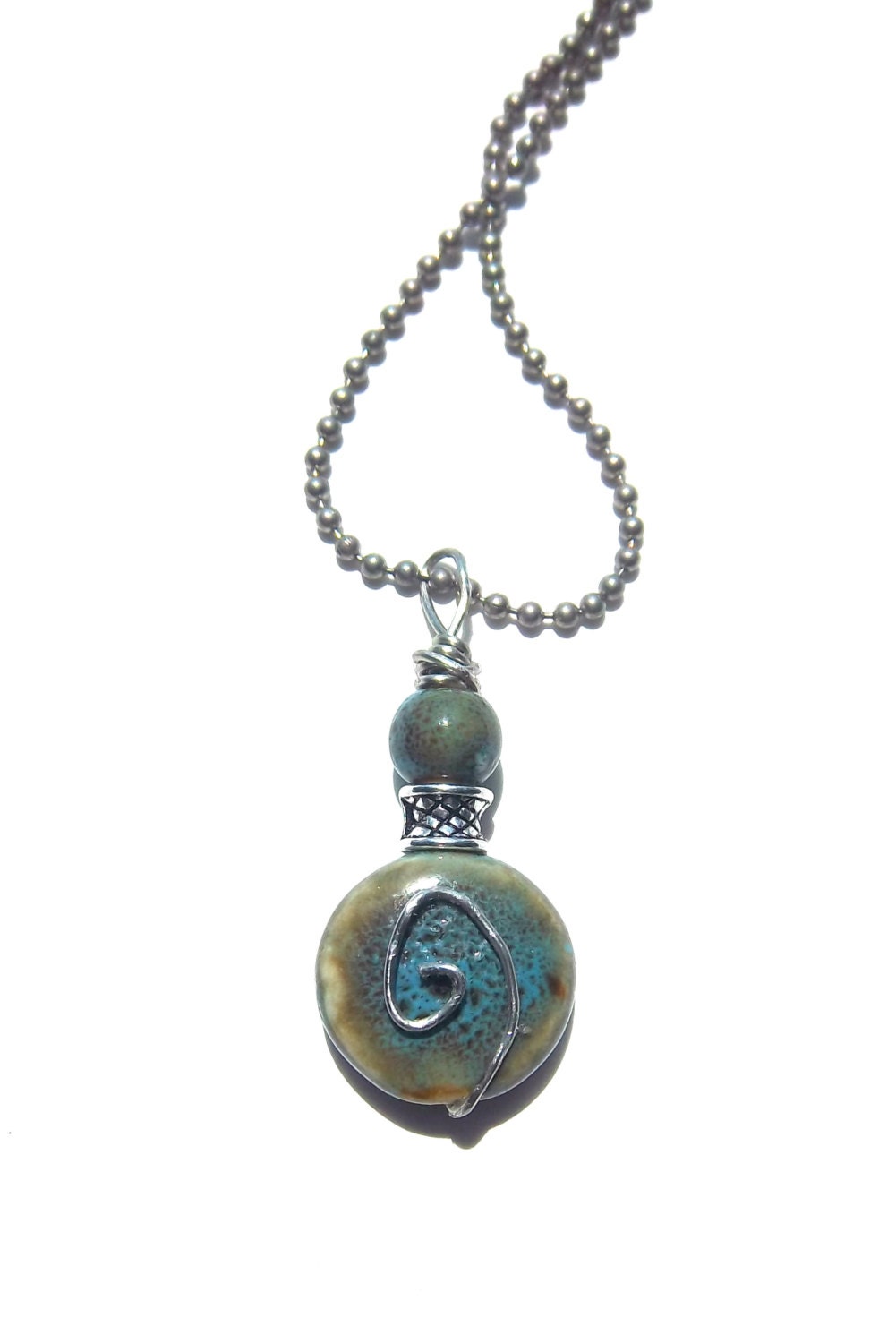 Beaded Bohemian Style Pendant with Spiral: Mother Earth Wire Wrapped Includes Chain