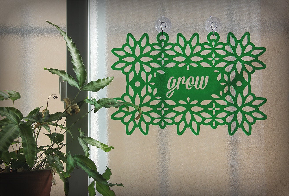 Window Words: "Grow" like the grass - Emerald Green Acrylic Suncatcher