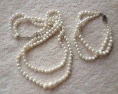 Hand Knotted Double Strand Genuine Freshwater Pearl Necklace and Bracelet Set