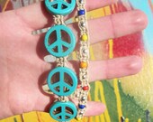 Turquoise Peace Sign Hemp Shamballa Bracelet Set