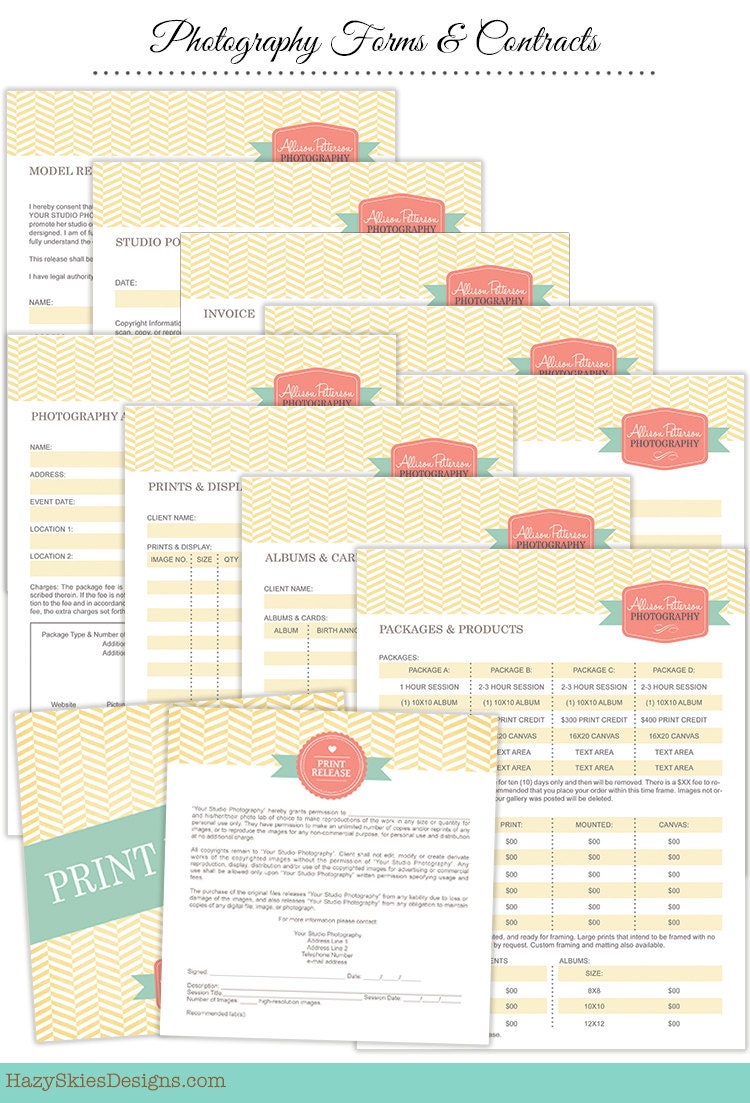 INSTANT DOWNLOAD - 12 Photography Forms & Contracts Set - Contract, Model Release, Print Release and more - MK134FD