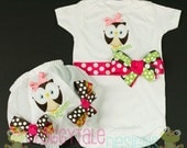 PERSONALIZED Owl Bodysuit Onesie or Toddler Shirt and Diaper Cover Bloomer Outfit in Fuchsia Lime Chocolate for Little Girls - Custom