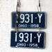 vintage license plate tag set of 2 - ohio ' 58  blue and white urban farmhouse cool decor