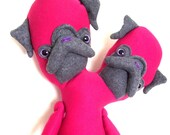 Mon Cher Pug, Soft sculpture, dolls, double headed, two headed, (brown, mustard, yellow, red, tan, green, striped)