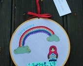 Hoop Embroidery Art - Matryoshka with Rainbow and Clouds