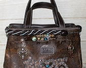 Repurposed Vintage Relic Paisley Print Bag - Recycled - Upcycled - Handbags - KISSES - Embroidery - Brown - Teal - Boho