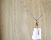 White Quartz Necklace, Copper Wire-Wrapped Geometric Quartz & Steel Chain