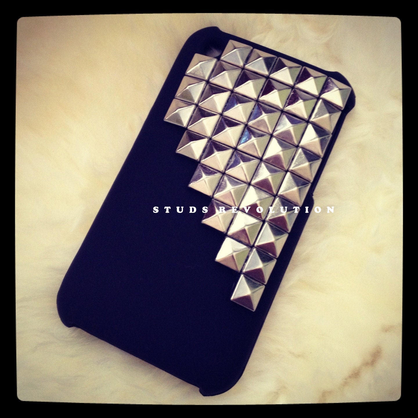 iPhone3G/3GS case studded  hard black with studded silver pyramid studs bronze studs  ready to ship in 1 business day