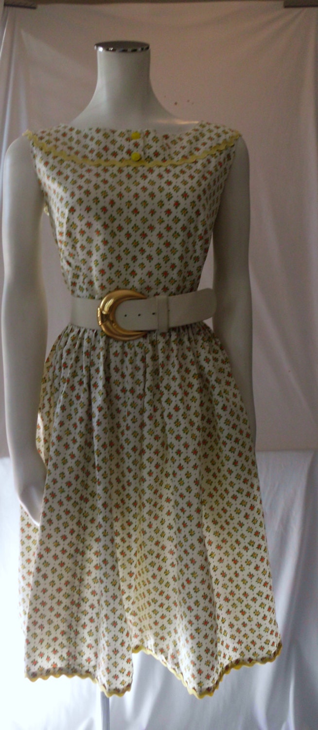 vintage 50's COTTON DRESS Rockabilly/Summer/Handmade Yellow/orange/white