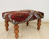 Hand Woven Turkish Oriental Kilim Foot Stool Banch Sofa Chair- Wood Furniture,Ottoman 14''x20''  red,green,black,color