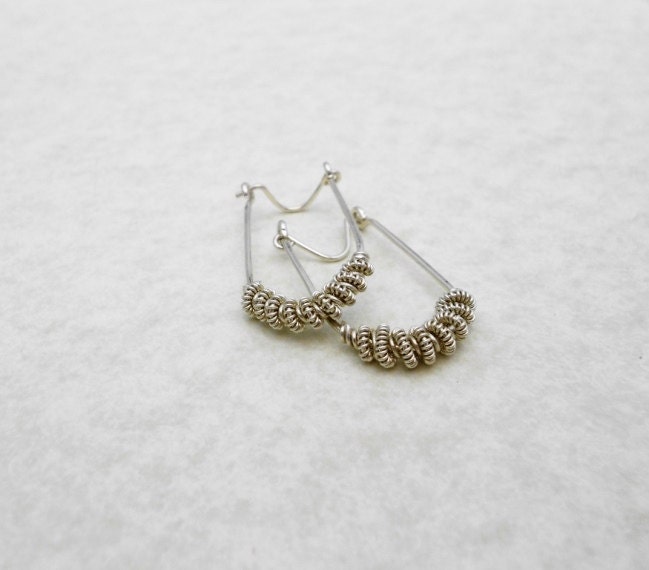 Silver Wire Wrapped Earrings, Double Wrapped, Twisted Wire