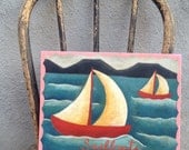 Sailboat Painting Reclaimed Wood Nautical Acrylic Ocean Voyage Children Decor