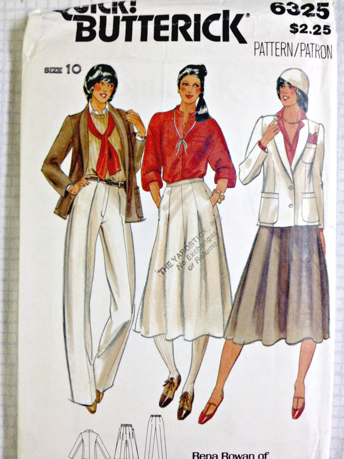 Shawl Collar Jacket Straight Leg Pants and Flared Pleated Skirt Rena Rowan Misses Sewing Pattern Quick Butterick 6325 Size 10