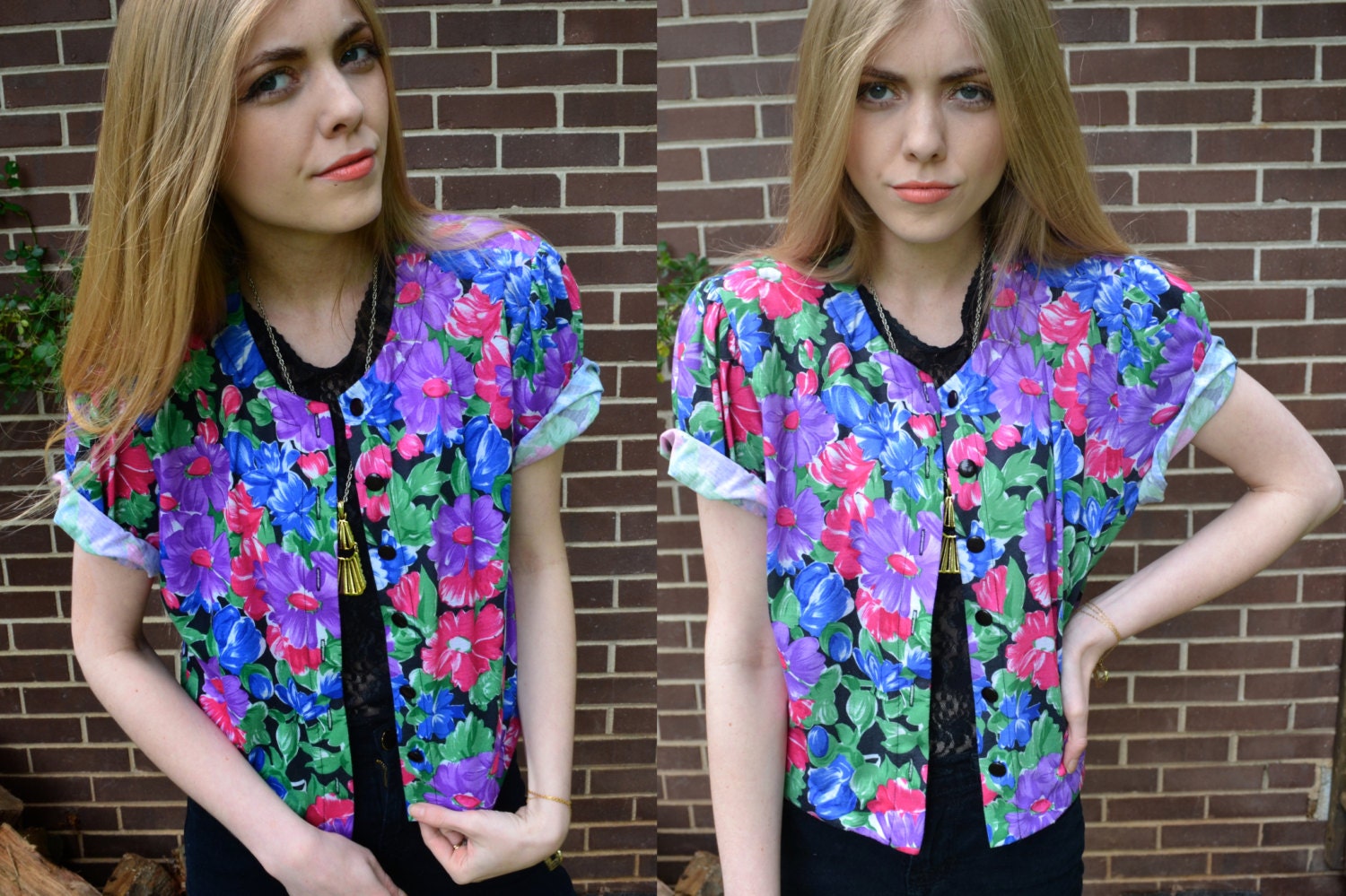Vintage Floral Multicolor Button Up Layered Cardigan