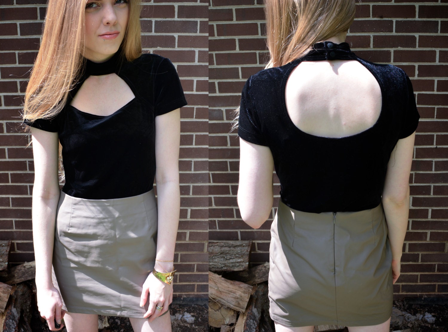 Vintage 90s Velvet Choker Blouse
