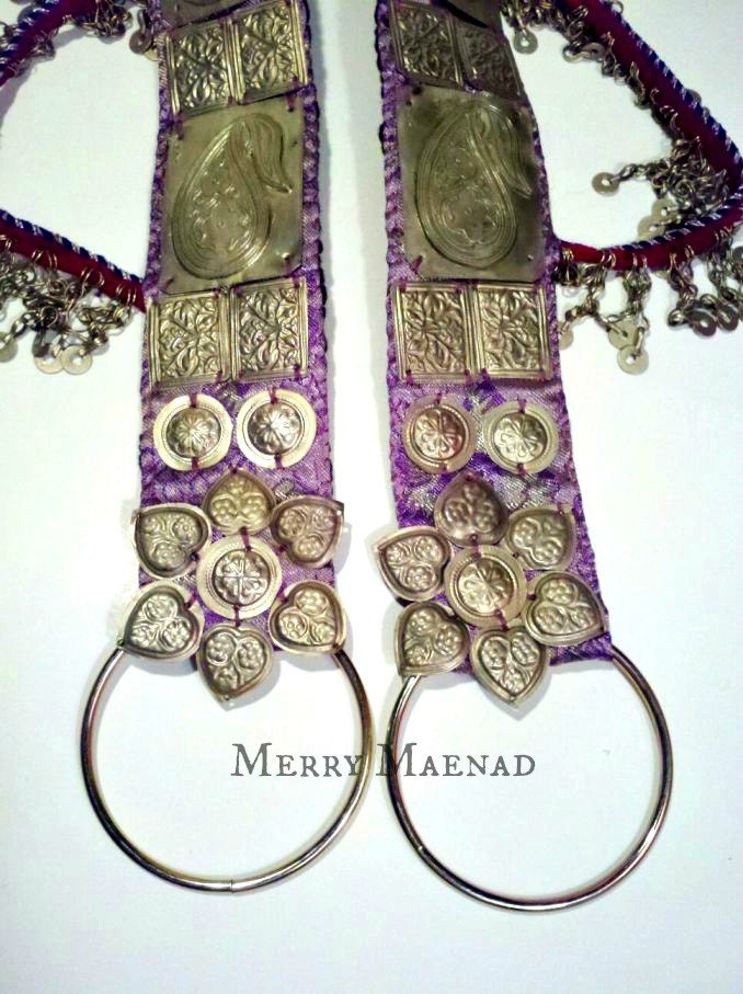 Tribal fusion belly dance OOAK belt - Porphyri - Turkoman amulets on purple brocade with chain fringe