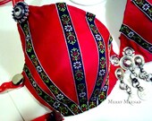 Tribal belly dancing bra - Rose Red - size 34-36 B. Tribal fusion belly dancing costume. OOAK