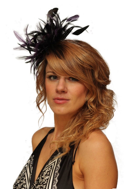 Black and Purple Fascinator Hat - wedding, ladies day - choose any colour feathers & satin