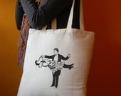 Lightweight 100% Cotton Tote Bag Natural Color with vintage magician trick print