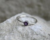 Little Plum purple amethyst gemstone ring skinny stacking band, sterling silver, February birthstone, custom Handmade in UK