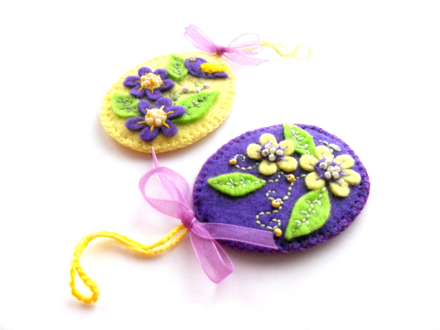 Felt floral ornaments Felt Easter eggs ornaments Embroidered floral eggs Personalized hangings Handmade Easter eggs