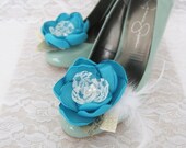 Flower Shoe Clips. Aqua Blue Flower Shoe Clips. Turquoise Shoe Clips. Women Accessory. Wedding Accessory.
