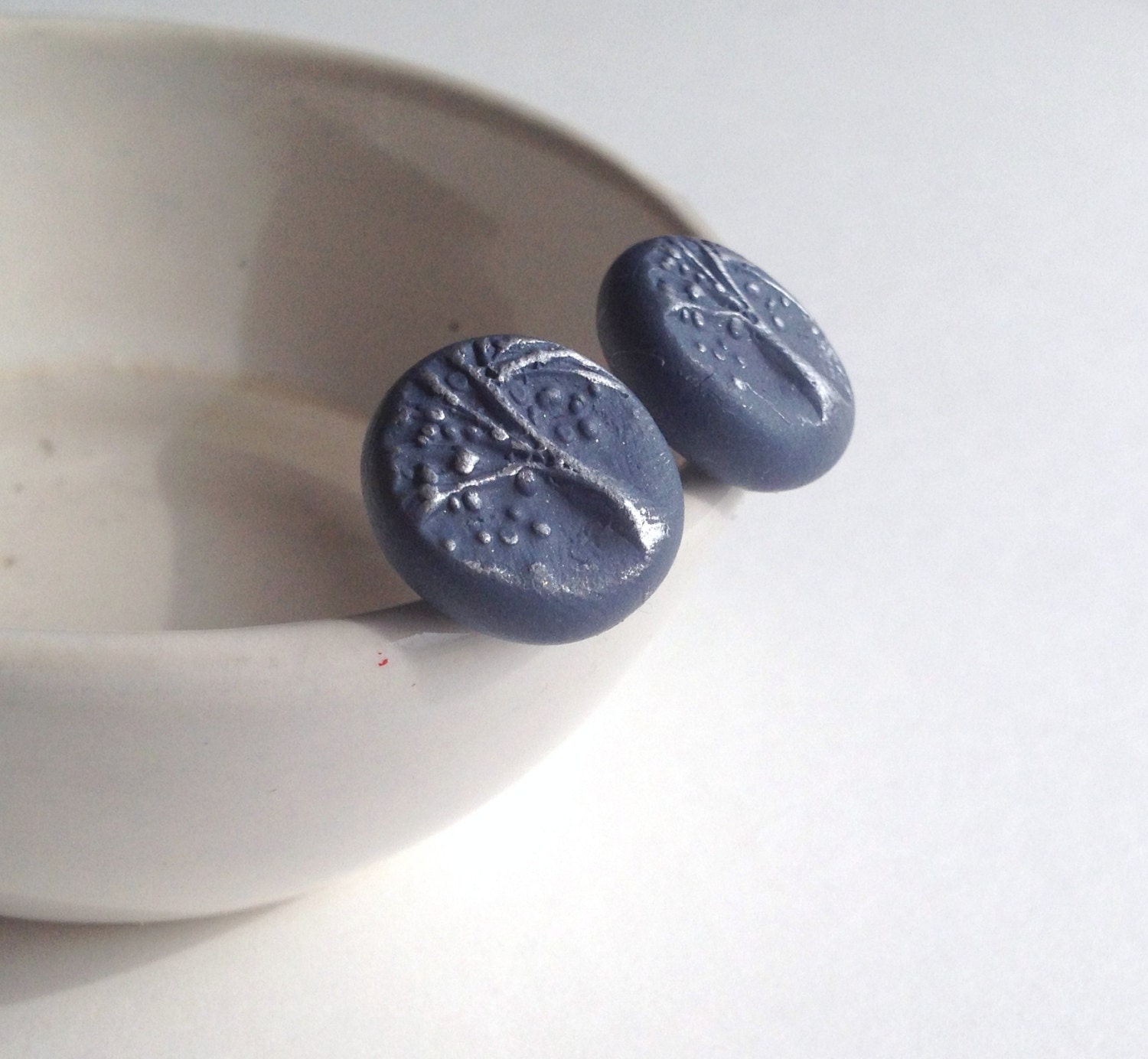 Tree of life studs silver grey polymer clay surgical steel posts hypoallergenic