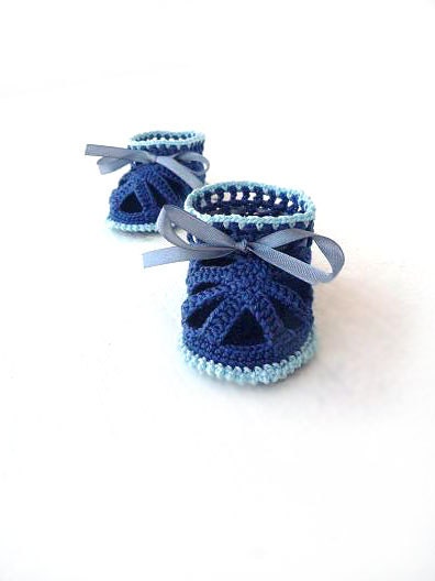 Crochet Baby Boy booties - Crochet Baby Sandals - blue nautical boy sandals