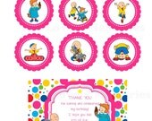Caillou Theme Inspired Digital Invitation, Thank you card & Favor Tags in Red or Pink /Cupcake Topper Il_170x135