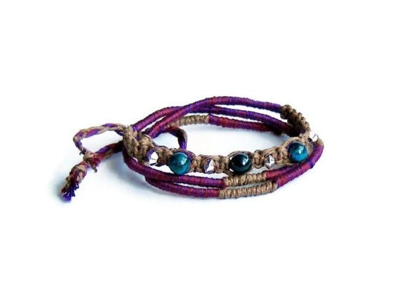 bohemian friendship bracelet best friend - purple and brown - wrap bracelet