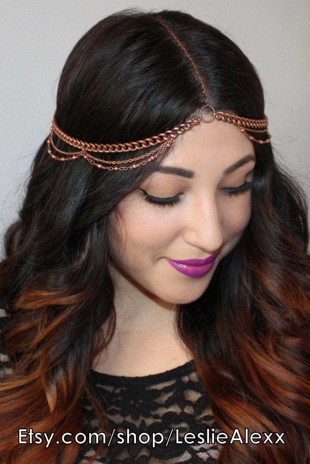 NEW Minerva copper beaded double chain headpiece.