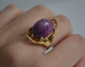 Vintage cocktail big claw gold ring purple stone adjustable size ysl