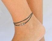 Anchor anklet, Navy blue dainty wrap anklet with a silver anchor charm, blue ankle bracelet, gift for her, nautical, summer beach jewelry