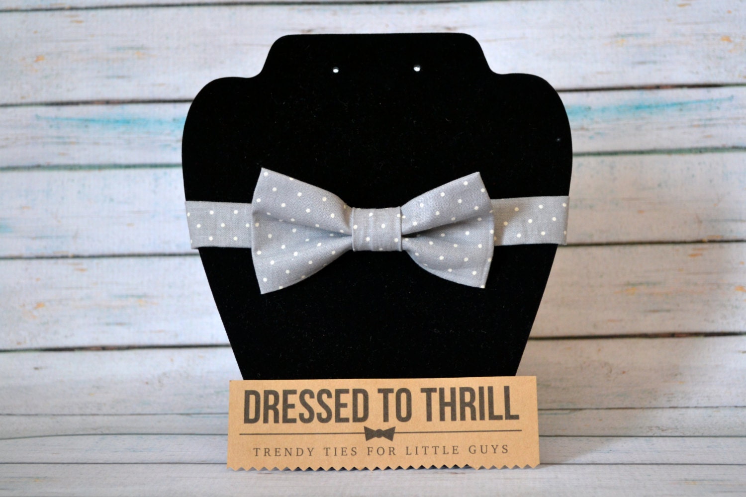 Grey with White Polka Dots Adjustable Baby / Toddler / Child Bow Tie