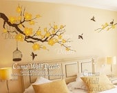 Nursery wall decal cherry blossom tree birds wall decals flower vinyl wall decals birdcage wall mural- flower tree Z157 cuma