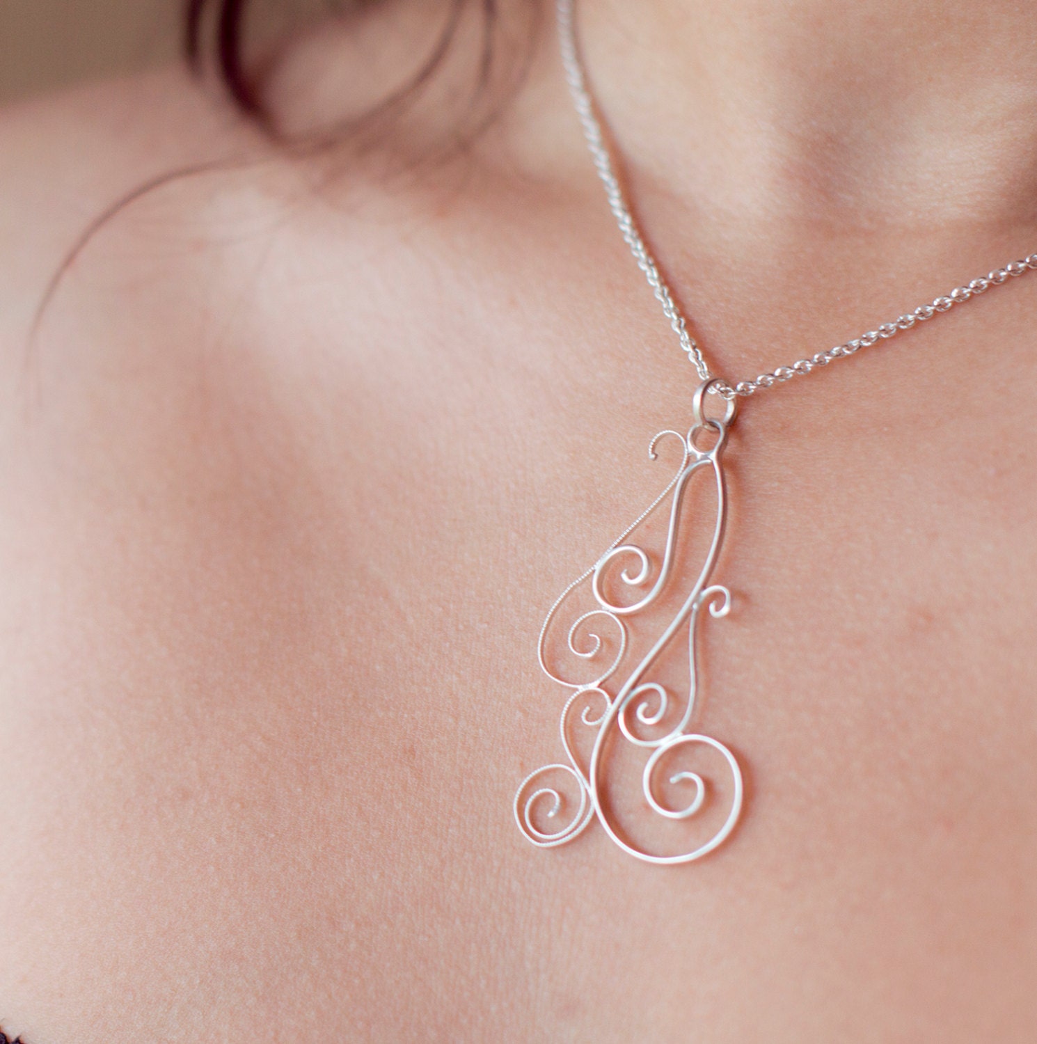Swirly Silver Filigree Pendant