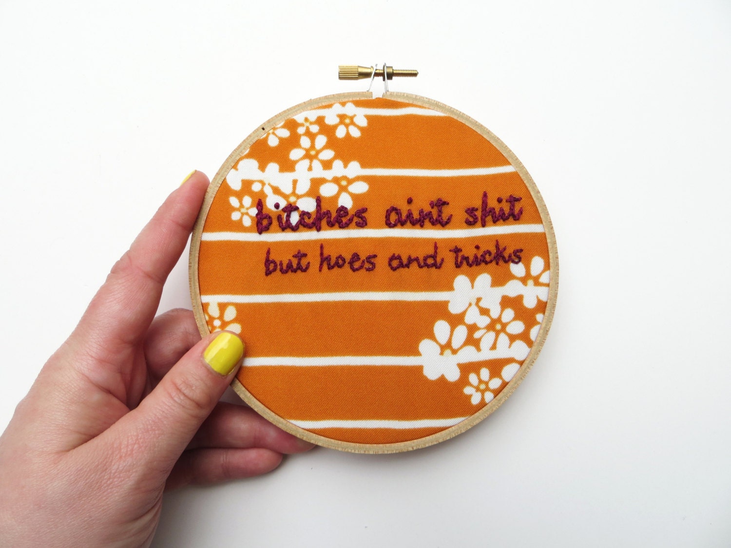 Bitches Ain't Sh-t - Dr. Dre Hand Embroidery Hoop Art - Mature 90s Rap Music Vintage Handkerchief Wall Decor