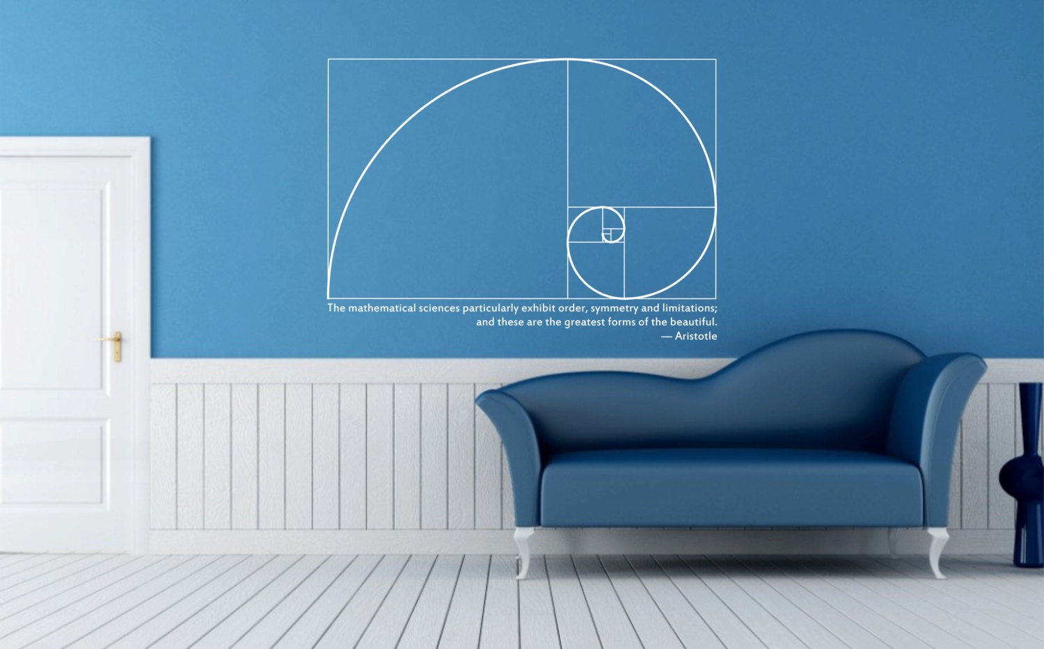 Science art mathematics Fibonacci Spiral & Aristotle quote vinyl wall decal
