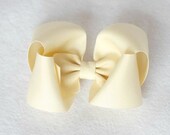 Light Ivory Girls Hair Bow - Baby Girl Hair Bow -Solid Color 5 Inch Boutique Bow on Alligator Clip Barrette
