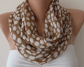 Beige polka dot Infinity Scarf, Loop Scarf, Circle Scarf  - It made with good quality chiffon fabric....Super Loop